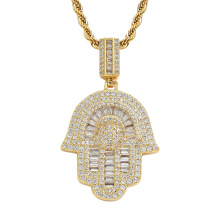 personalisierte benutzerdefinierte Diamantschmuck Halskette, Männer Frauen Hip Hop Kupfer vergoldet Amulett Khamsah Halskette Anhänger Schmuck Geschenk